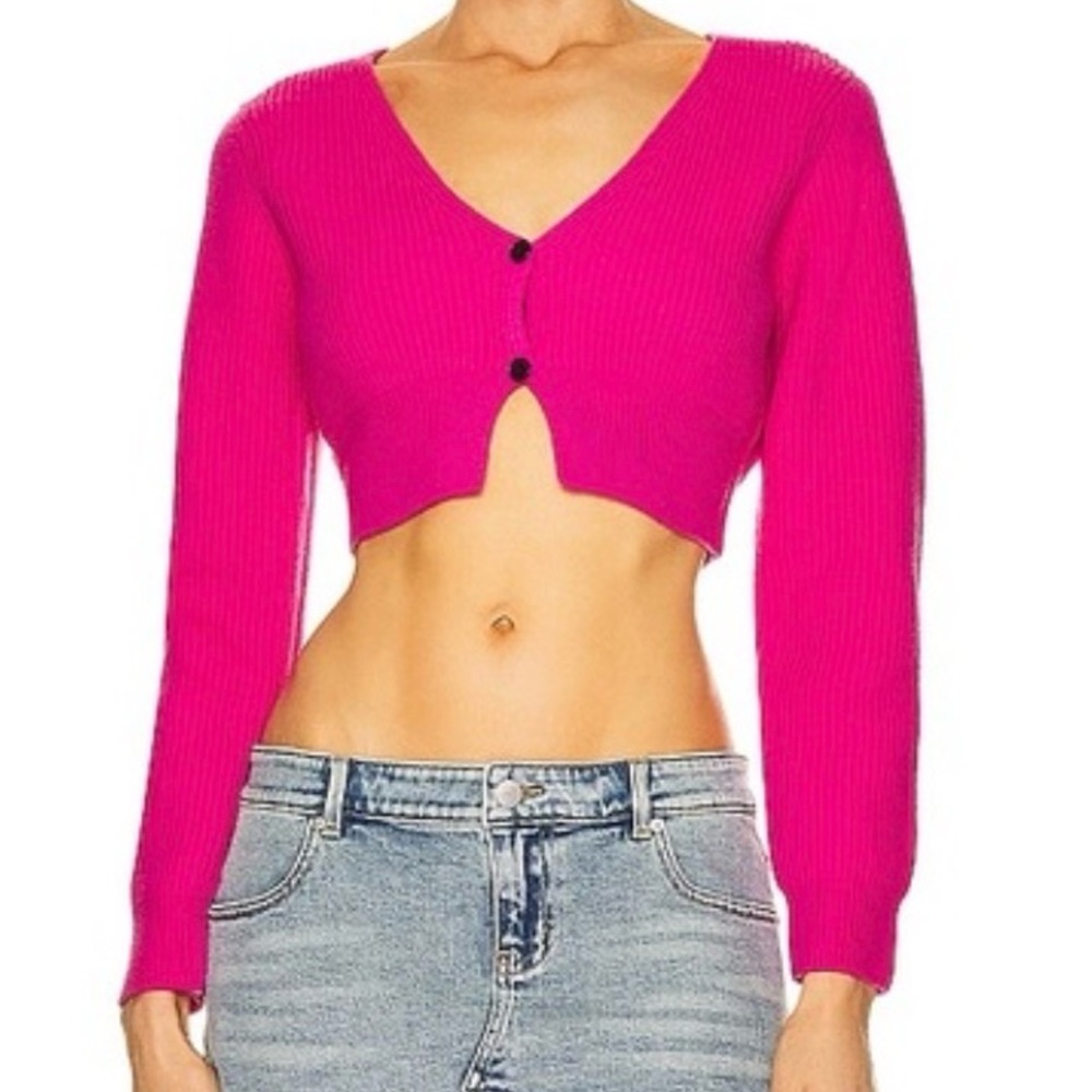 Alexander Wang Neon Pink Knit Ribbed Cropped Wool